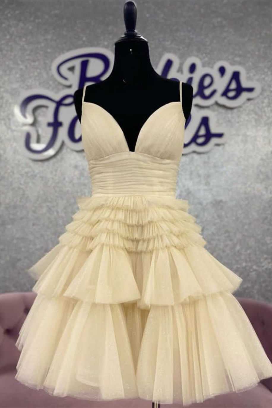 Light Blue Straps V-Neck Ruffle Mini Homecoming Dress for Women