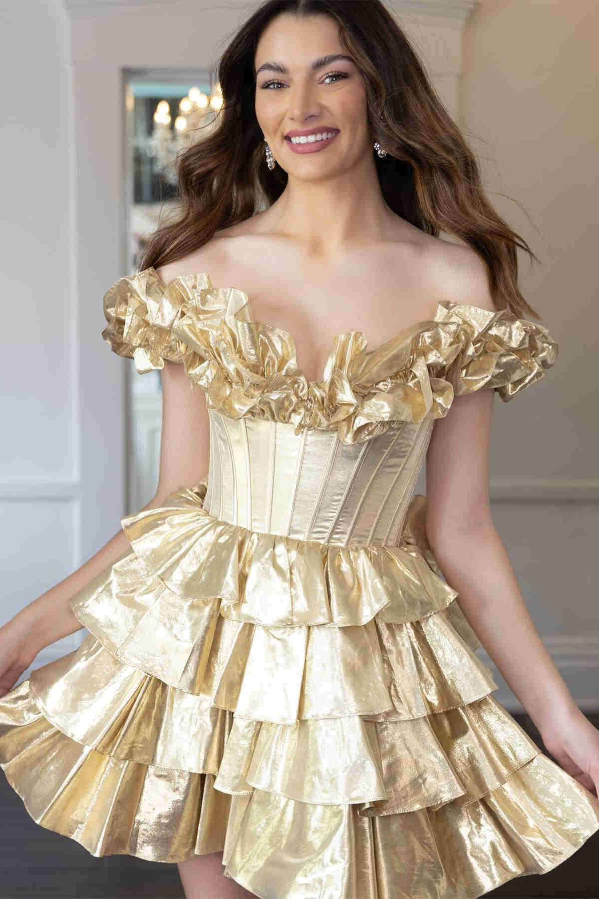 Fuchsia Off-the-Shoulder Tiered A-Line Short Homecoming Dress for Girls