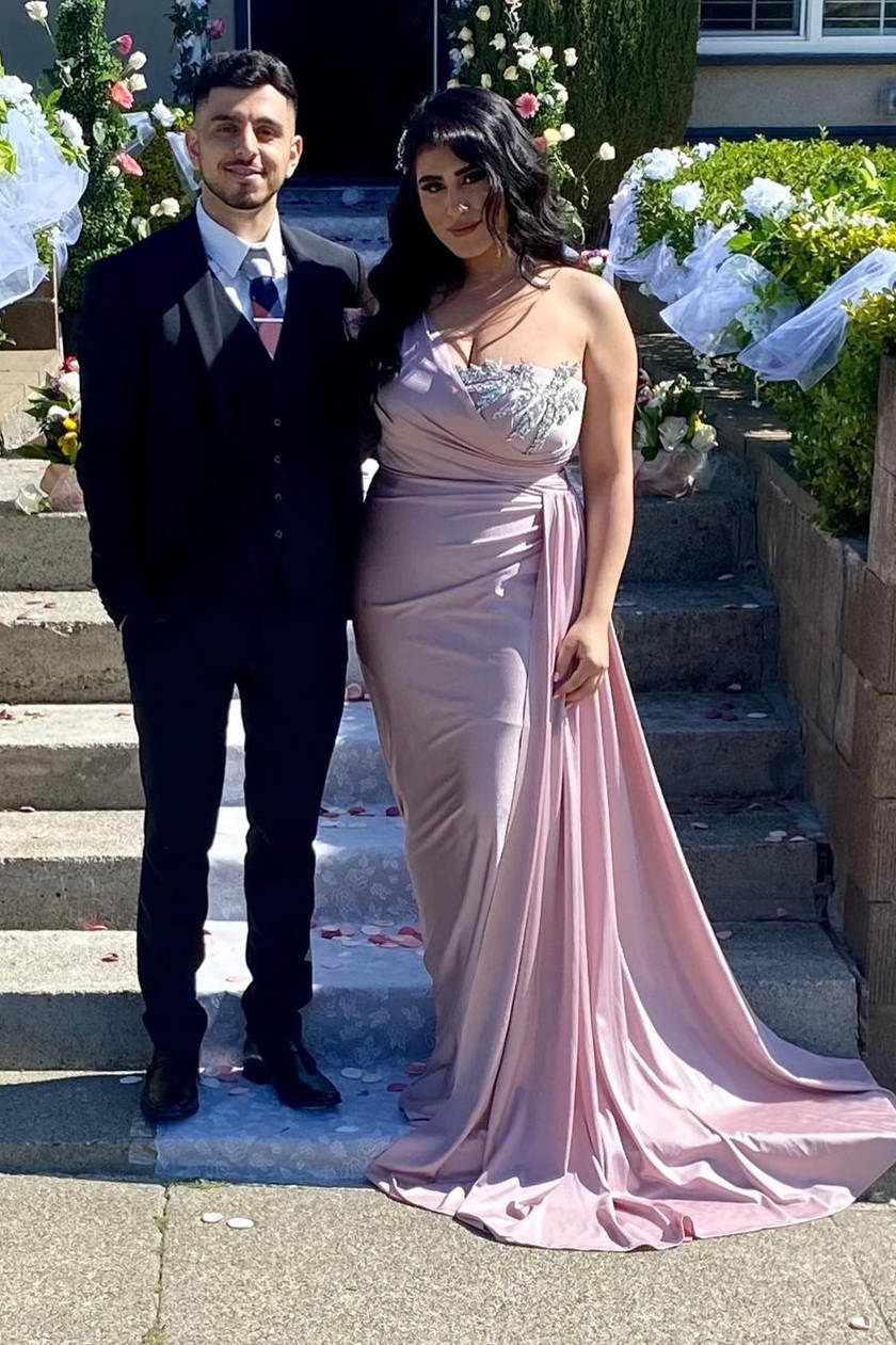 Gorgeous One-Shoulder Long Beaded Bridesmaid Gown for Special Occasions