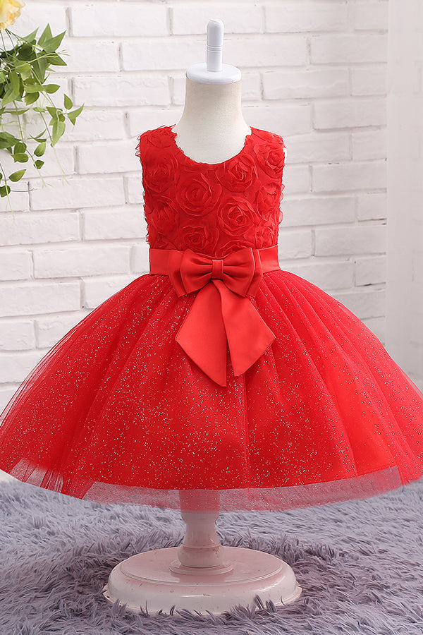 Red Tulle Flower Girl Gown with a Bow for Kids Size 2 - 10