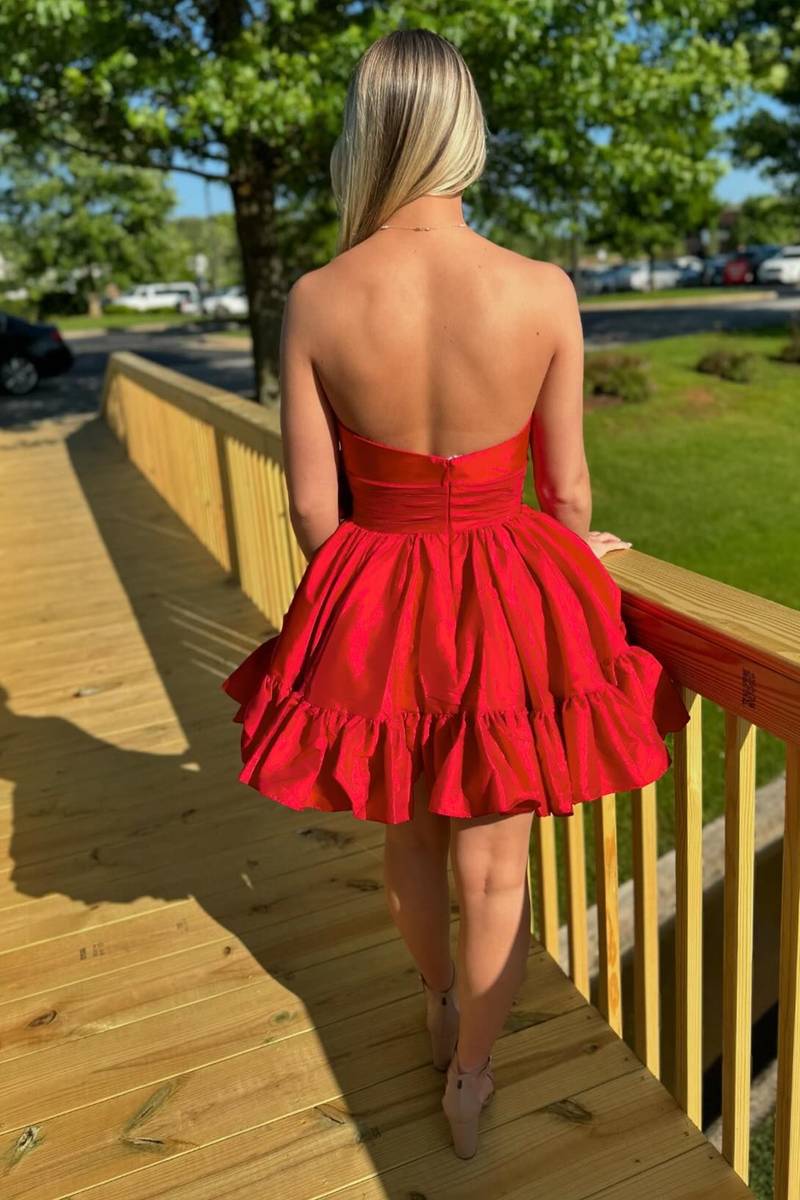 Pink Strapless Taffeta Short A-line Party Dress with Elegant Bow