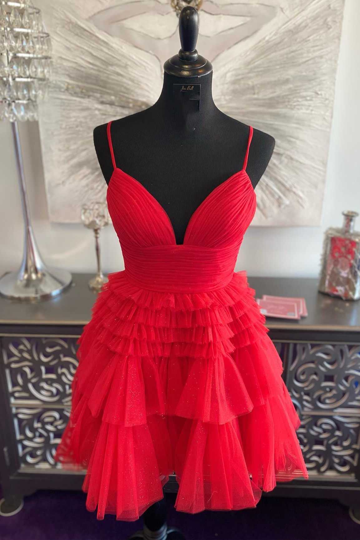 Light Blue Straps V-Neck Ruffle Mini Homecoming Dress for Women