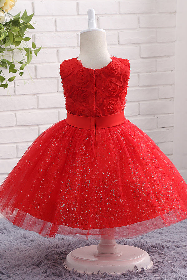 Red Tulle Flower Girl Gown with a Bow for Kids Size 2 - 10