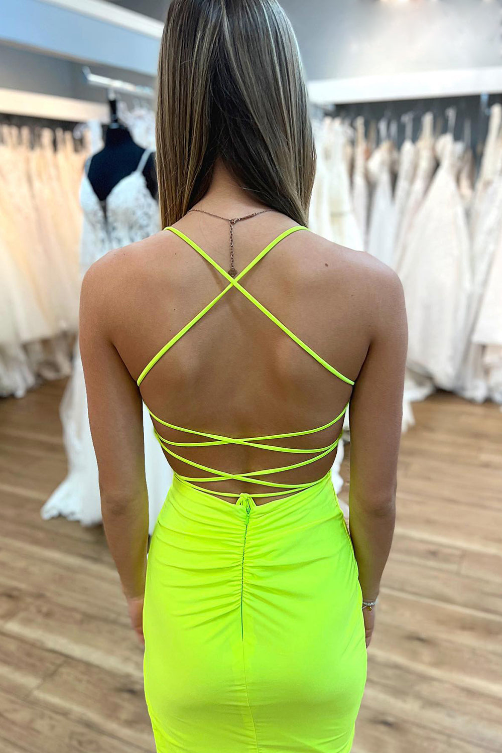 Gorgeous Neon Yellow Satin Cowl Neck Short Homecoming Dress