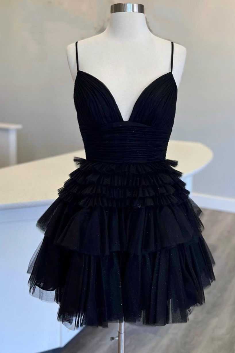 Light Blue Straps V-Neck Ruffle Mini Homecoming Dress for Women