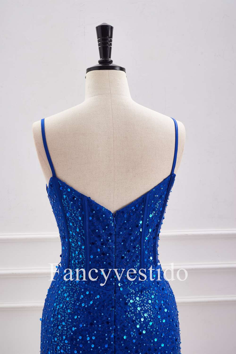 Stunning Royal Blue Sequin Plunging Neck Spaghetti Straps Tight-Fitting Homecoming Dress for Women