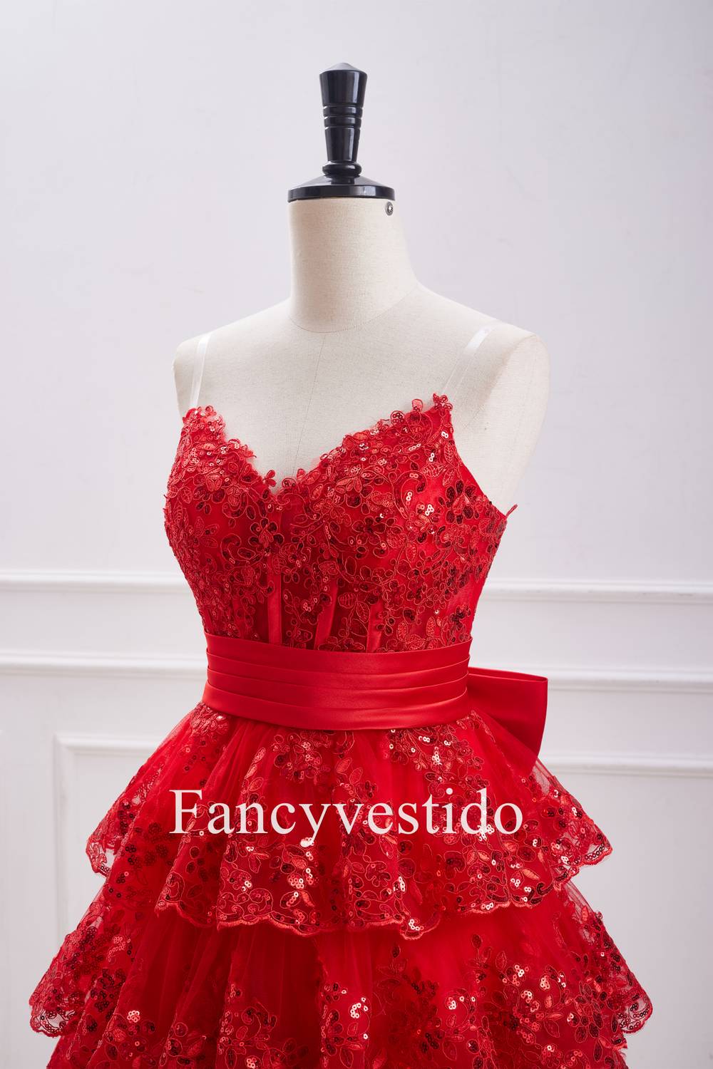 Gorgeous Strapless Red Sequin and Ruffle Corset-style Homecoming Dress with Elegant Bow Embellishment