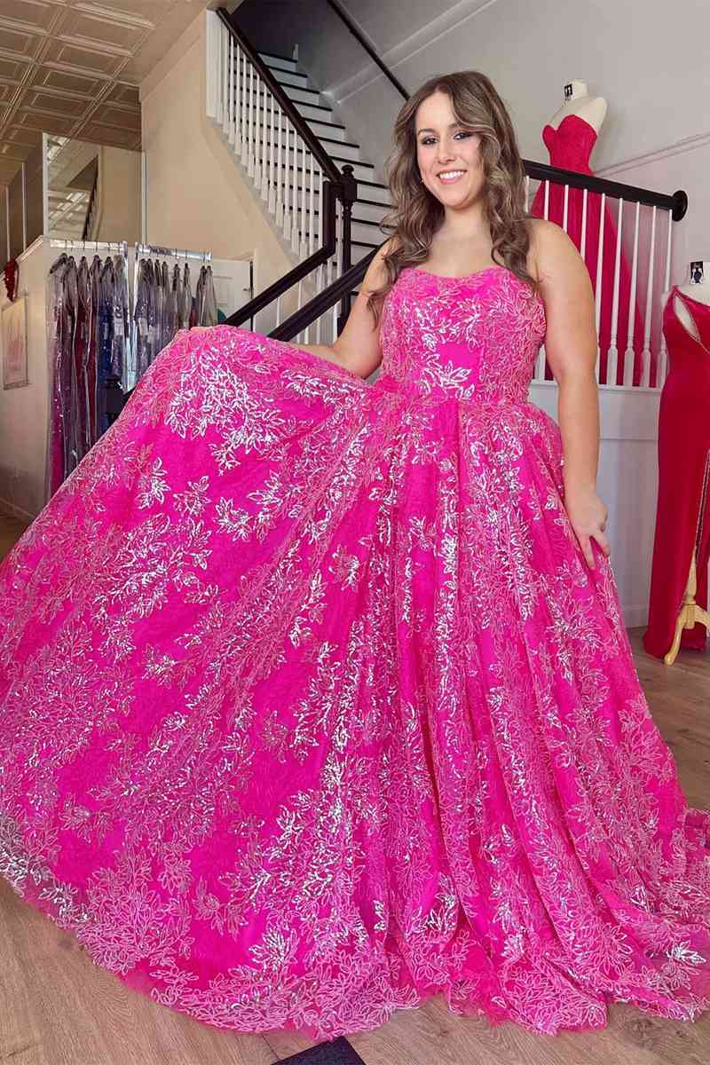 Gorgeous Fuchsia A-line Off-Shoulder Long Party Tulle Dress with Detachable Sleeves