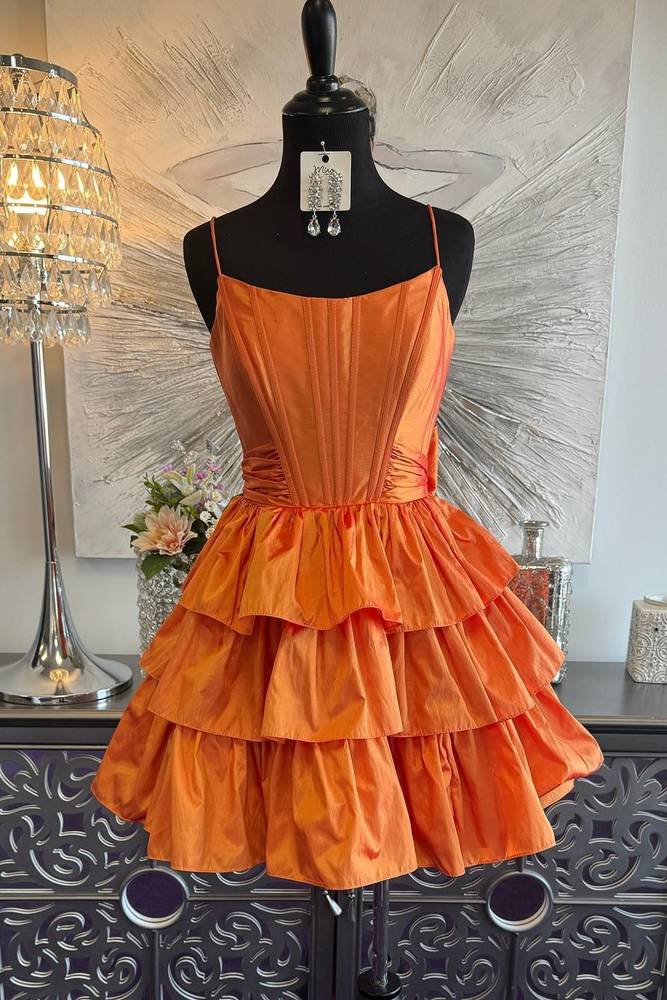 Strap-Designed A-Line Ruffled Homecoming Dress Adorned with a Bow