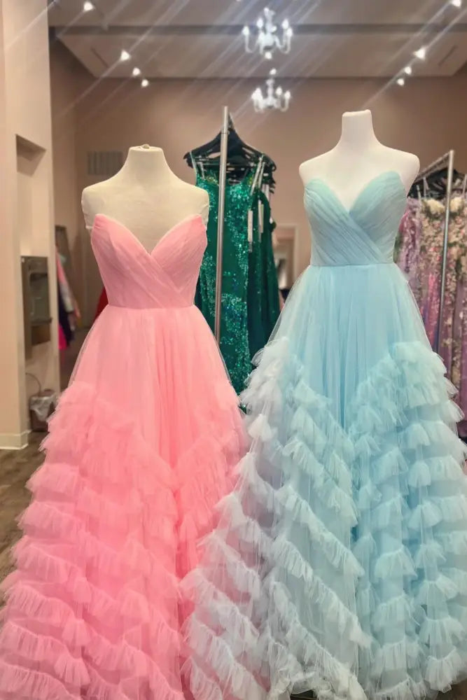 Gorgeous Sweetheart Neckline Peach-Colored Pleated Layered A-Line Formal Prom Dress for Young Ladies