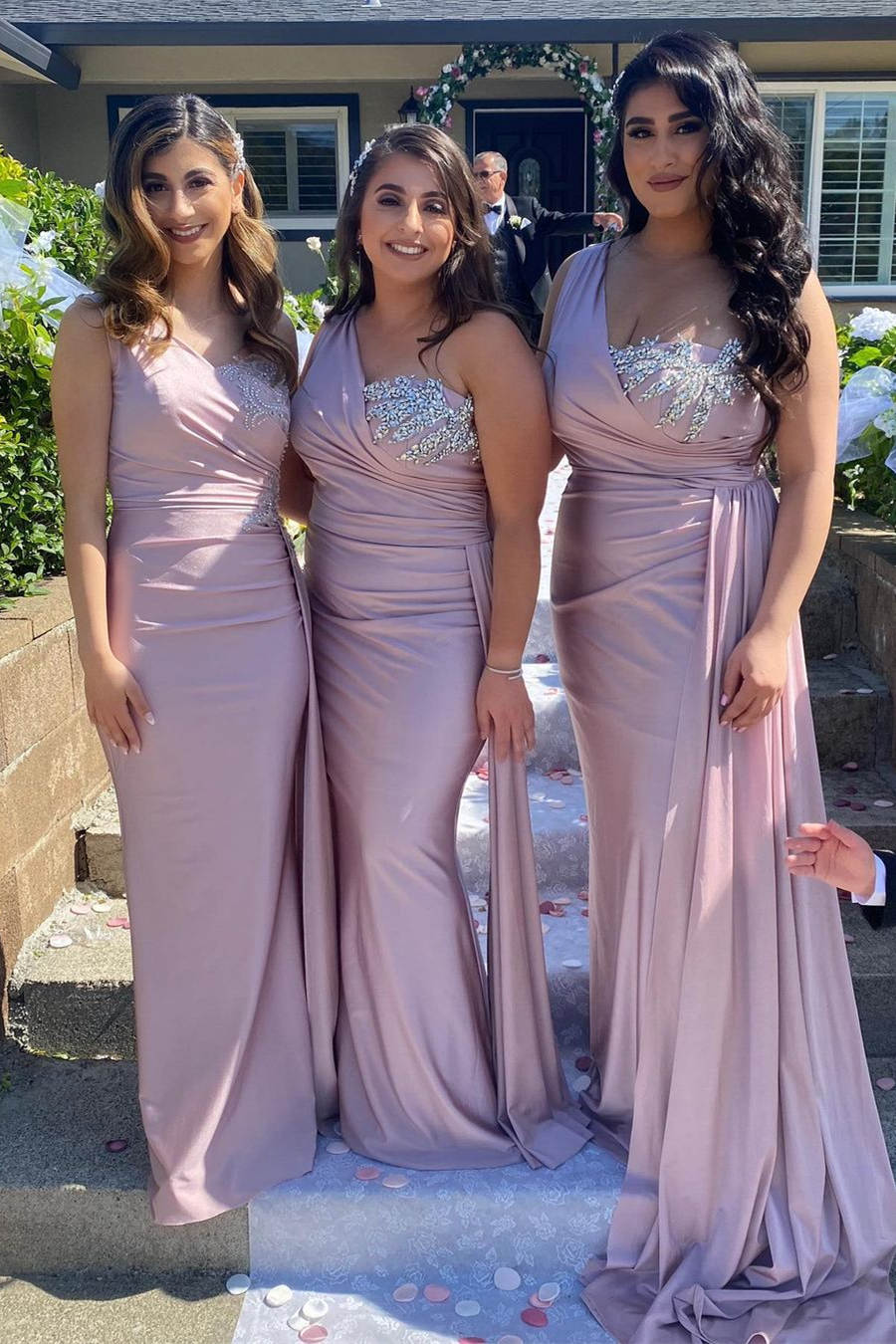 Gorgeous One-Shoulder Long Beaded Bridesmaid Gown for Special Occasions