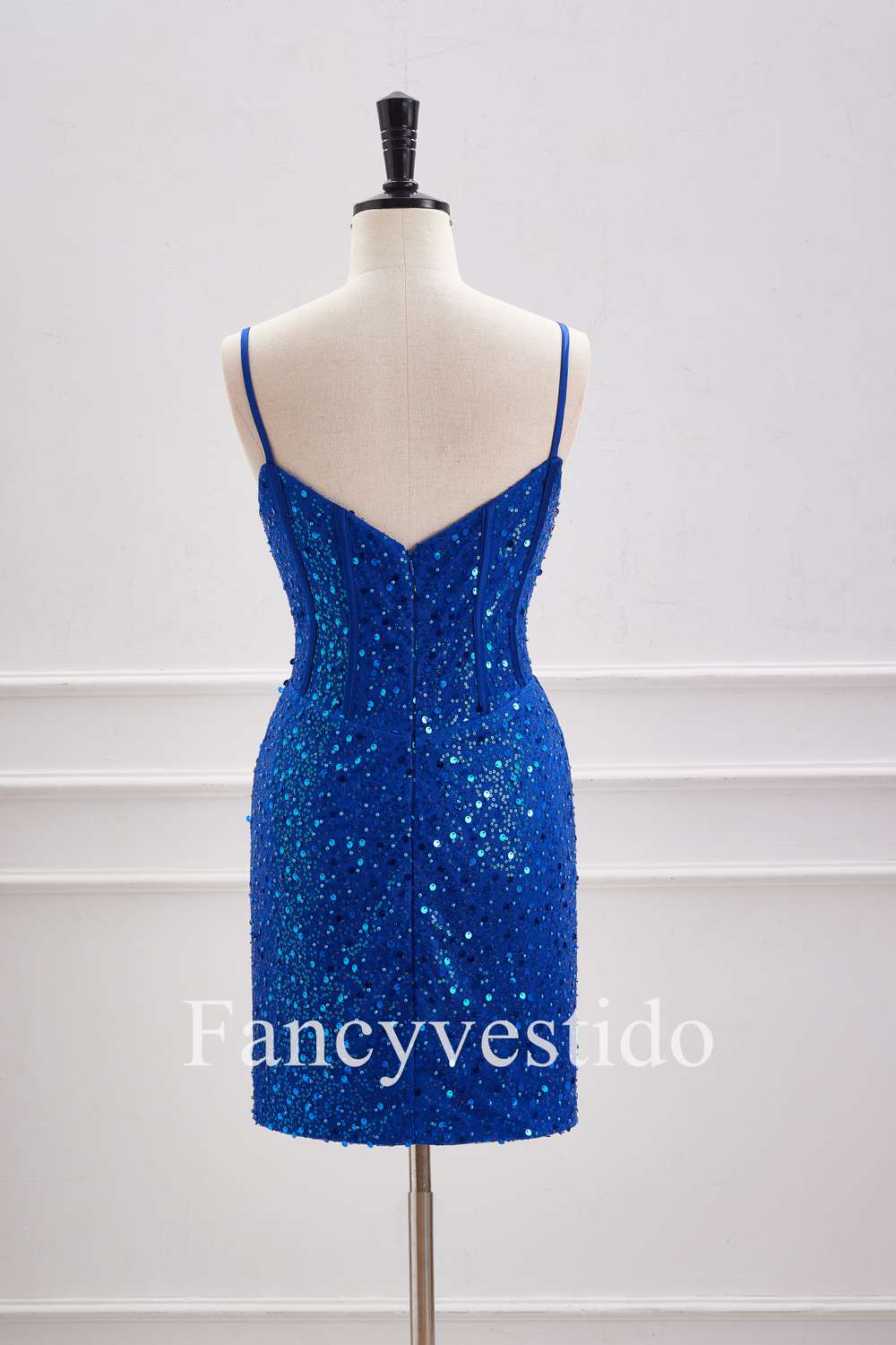 Stunning Royal Blue Sequin Plunging Neck Spaghetti Straps Tight-Fitting Homecoming Dress for Women