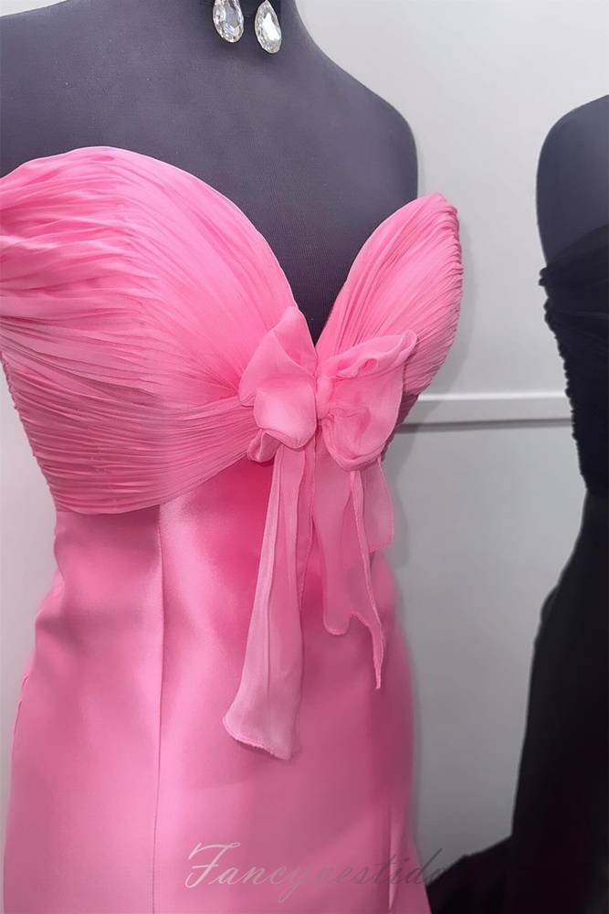 Gorgeous Strapless Mermaid Prom Dress in Blue Satin with a Charming Bow