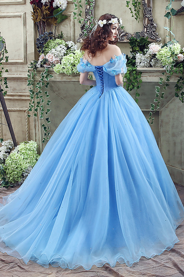 Blue Princess Long Cinderella-style Ball Gown for Formal Events