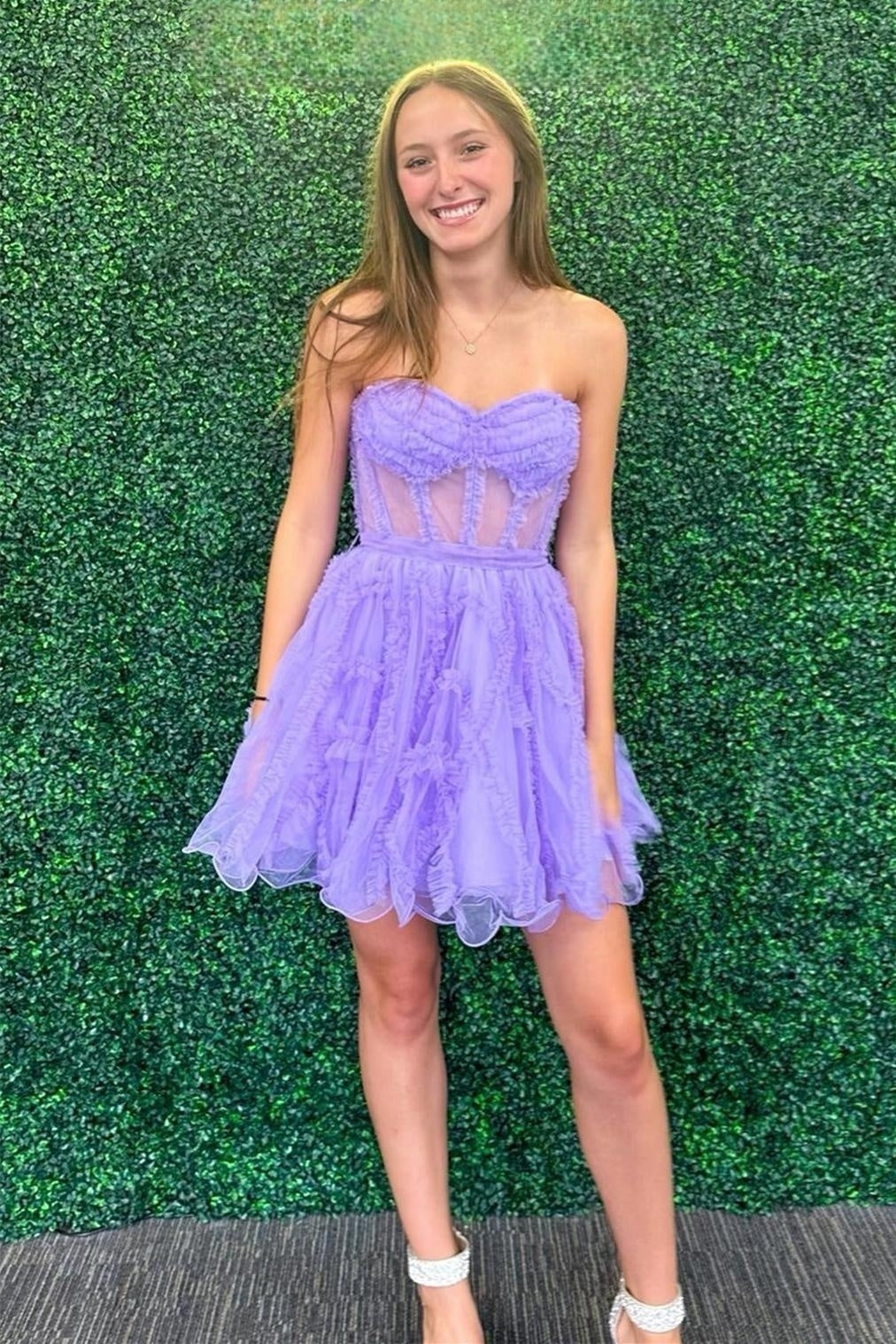 Fuchsia Strapless Ruffled A-line Tulle Dress for Homecoming