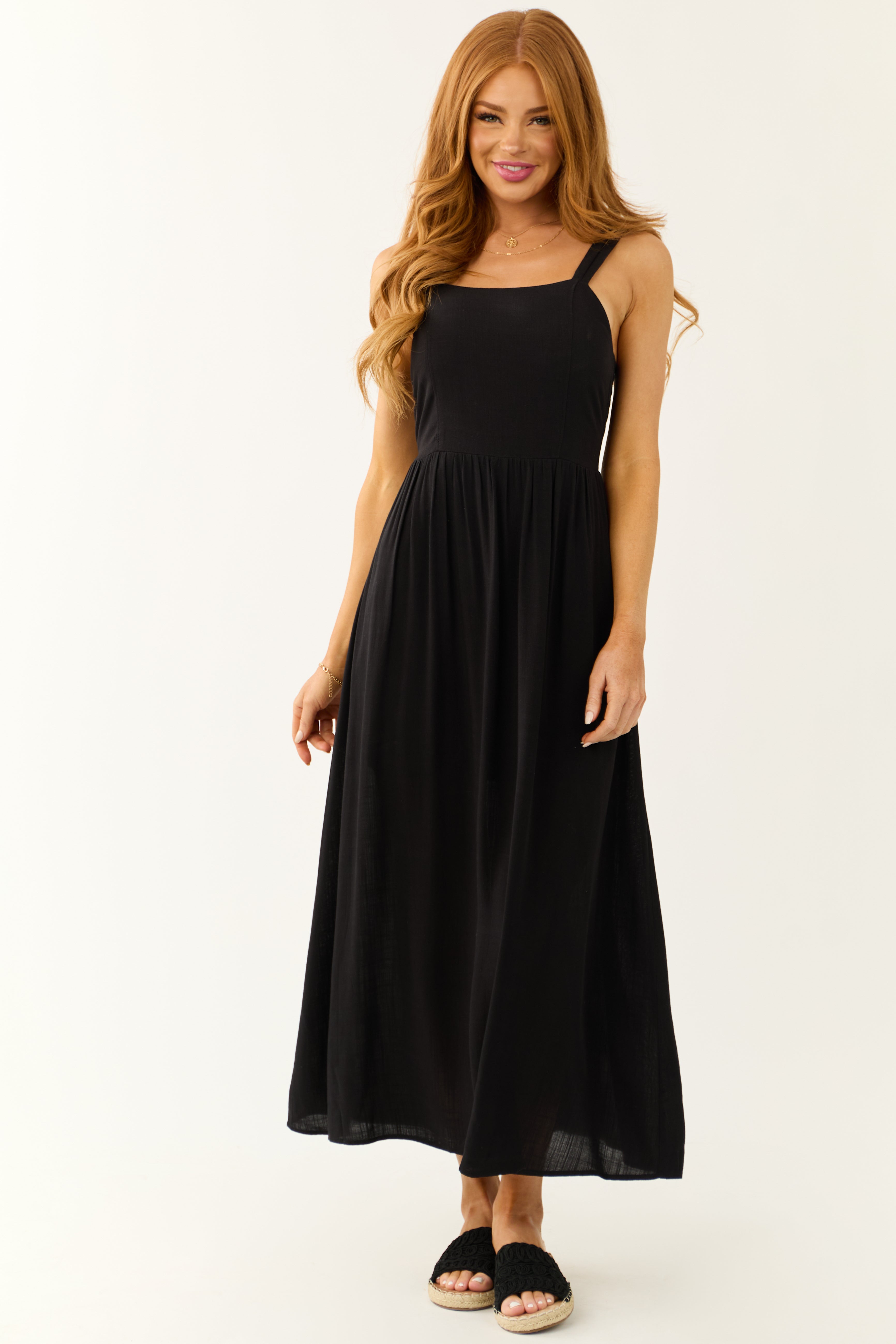Elegant Black Sleeveless Maxi Dress with Smocked Back